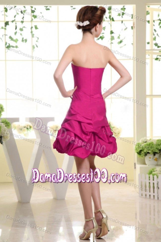 Vintage Hot Pink Short Quince Dama Dress with Flower Pick-ups