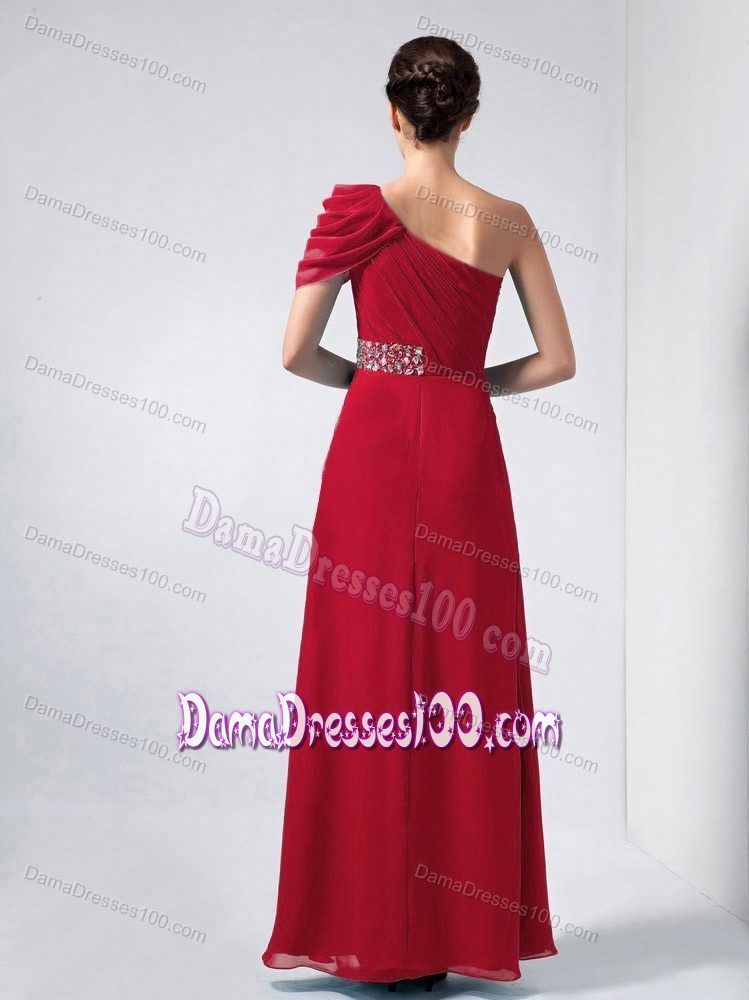 Unique One Shoulder Wine Red Long Formal Dresses for Damas