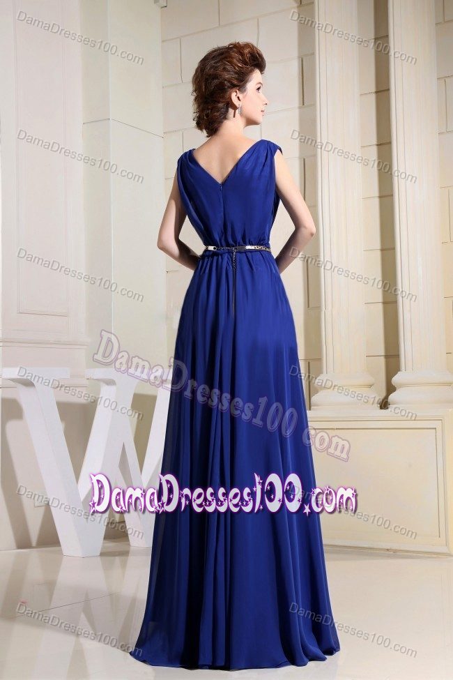 Empire V-neck Royal Blue Long Formal Quinceanera Dama Dress
