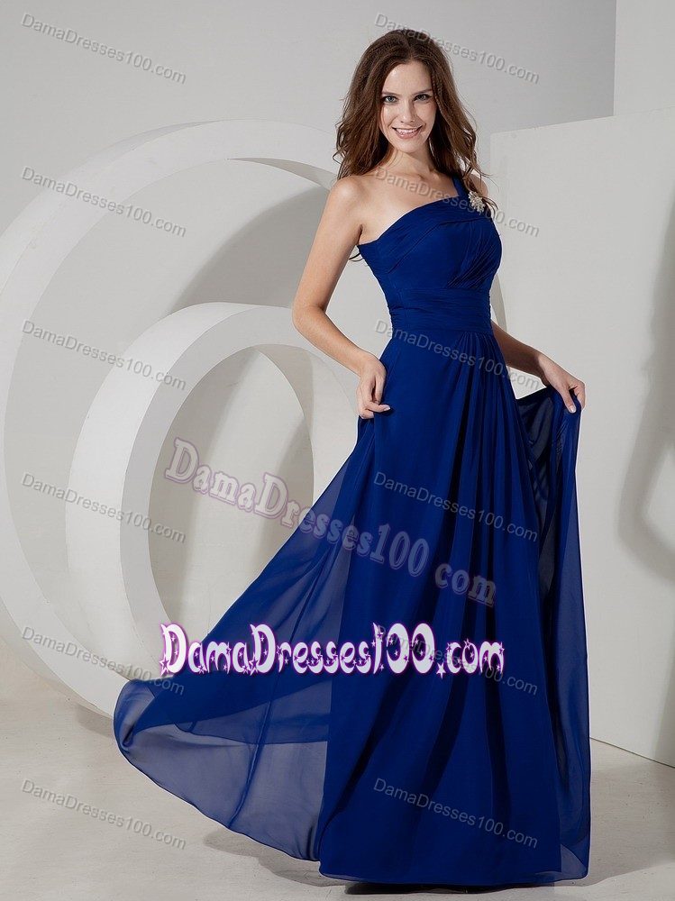 Plus Size One Shoulder Peacock Blue Long Quince Dama Dresses