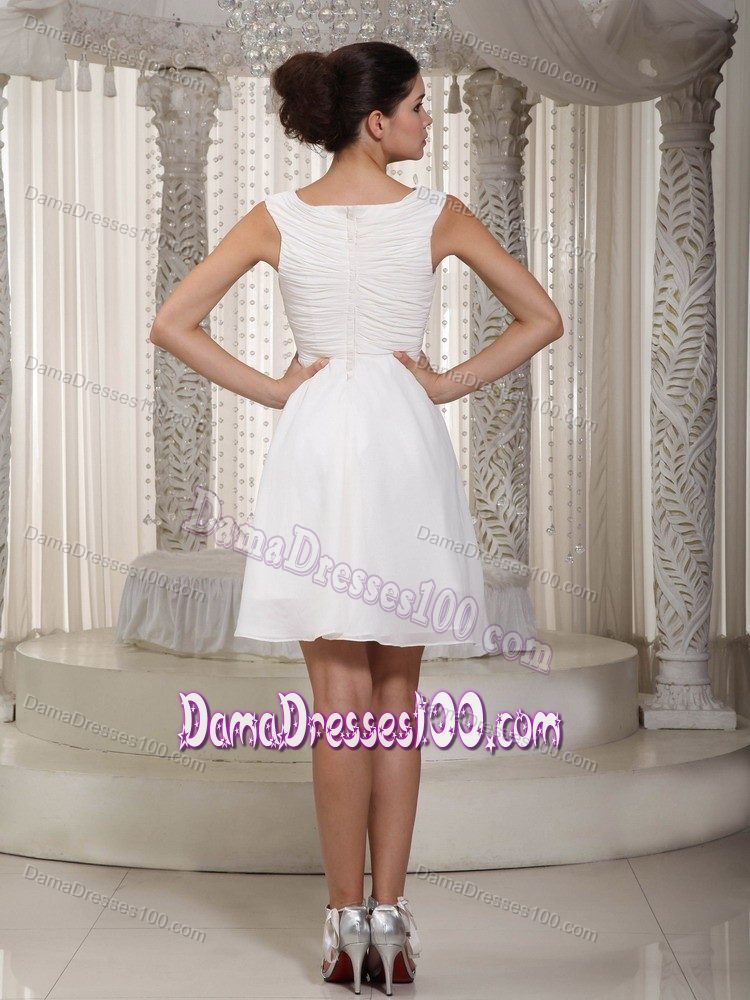 Simple Style V-neck White Short Quinceanera Dama Dress on Sale