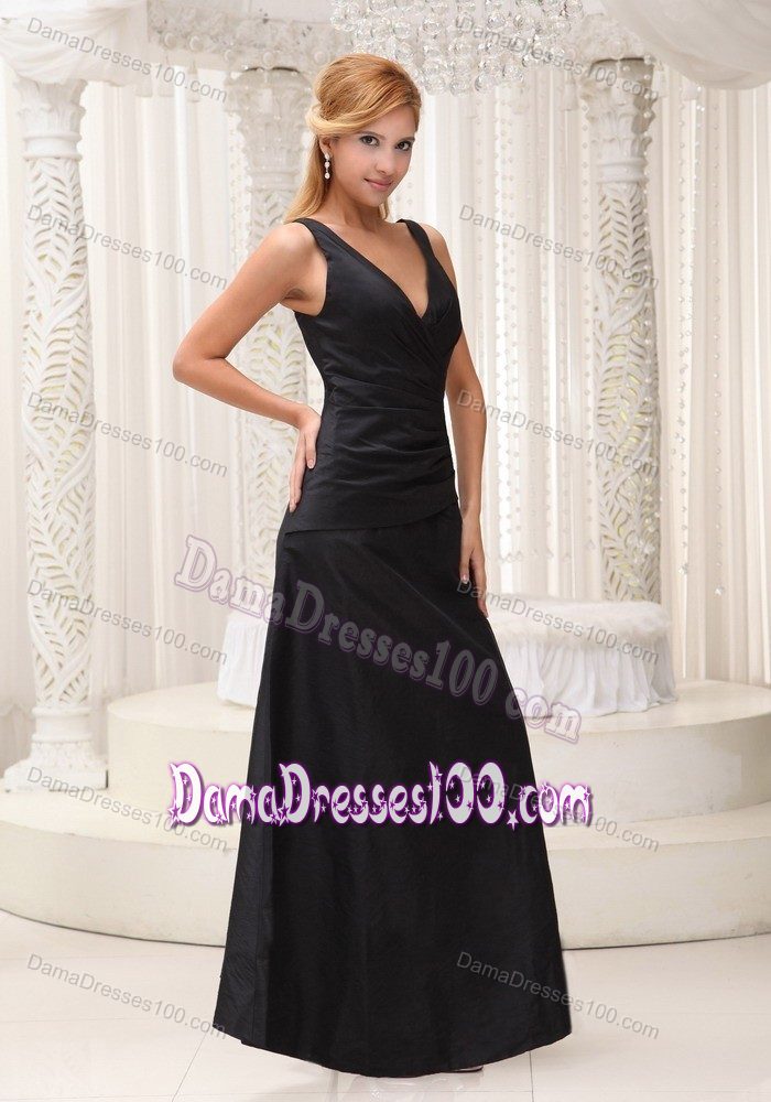 A-line V-neck Black Long Quince Dama Dresses for 2013 Winter