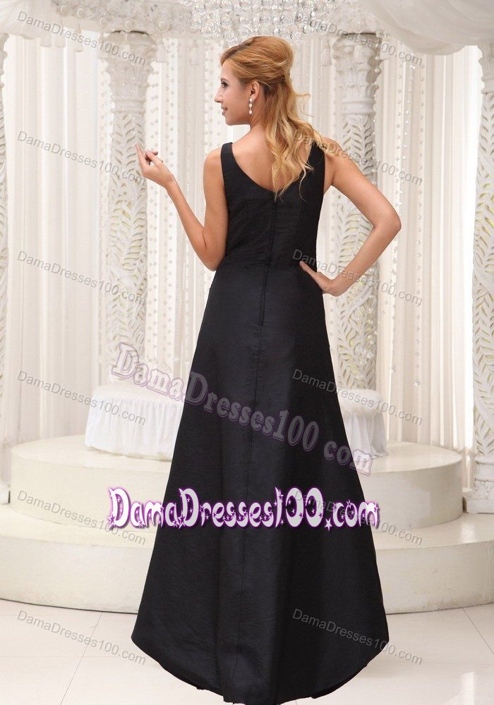 A-line V-neck Black Long Quince Dama Dresses for 2013 Winter
