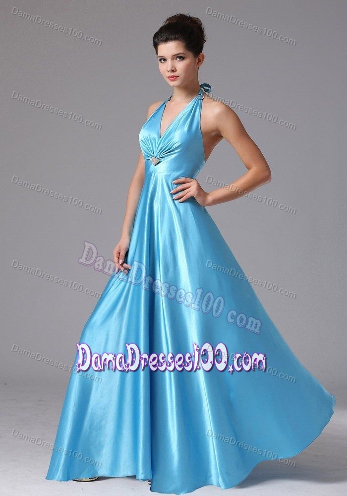 2013 Wholesale Floor-length Halter Top Baby Blue Dama Dresses