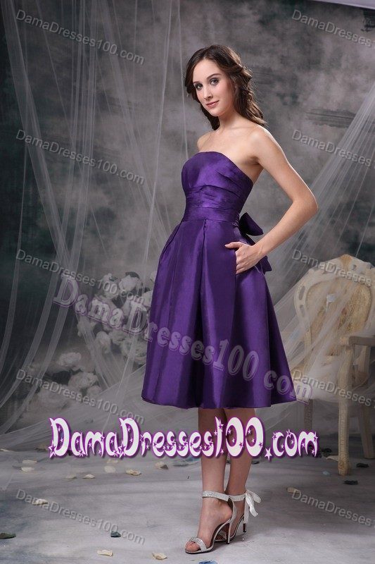 Elegant Eggplant Purple Knee-length Dresses for Dama with Sash