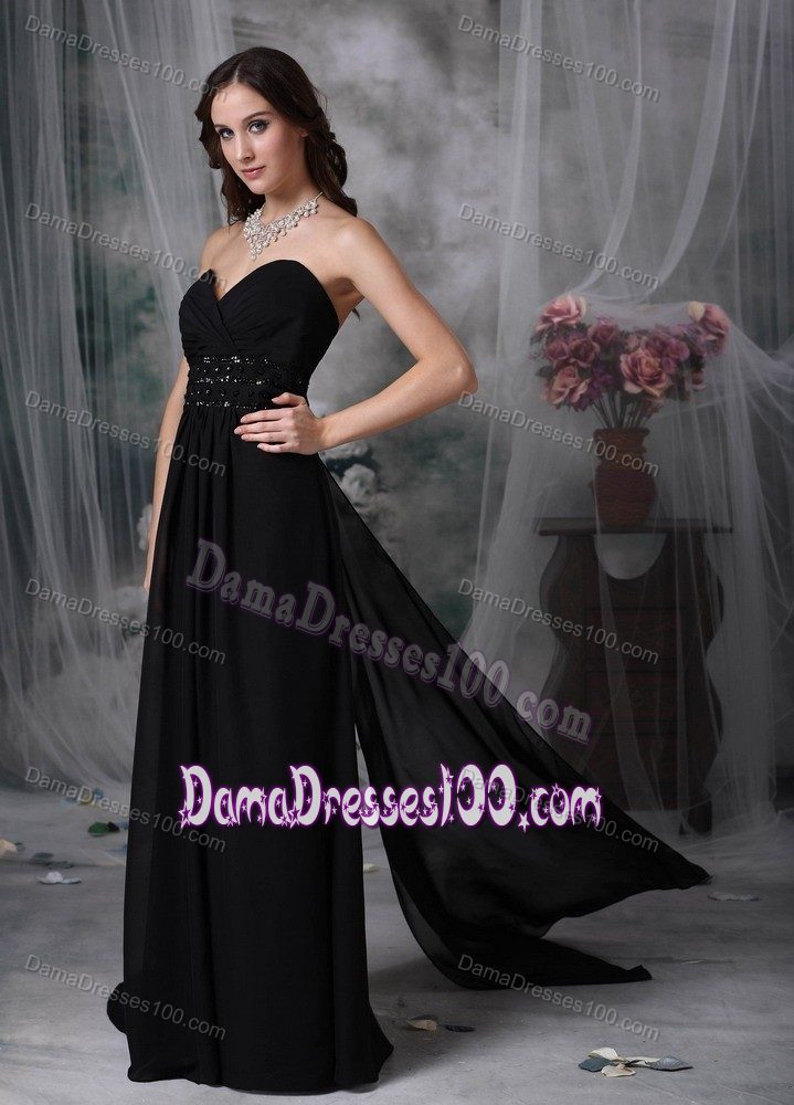Sweetheart Black Long Dresses for Dama with Beading on Waist