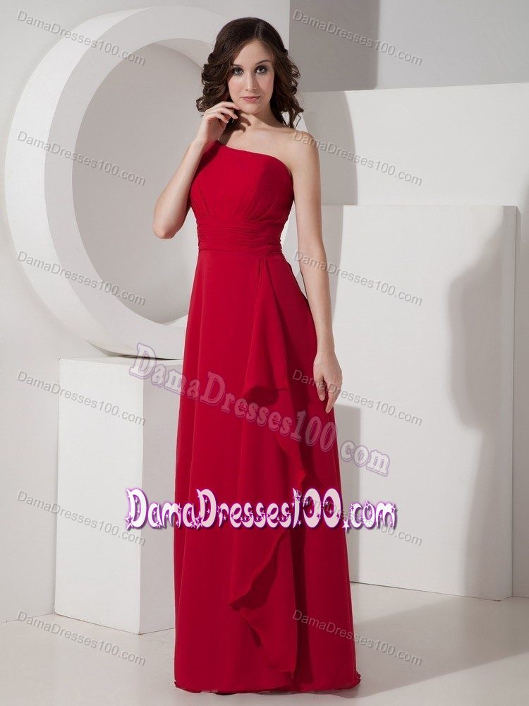 Simple Chiffon Red Long Dama Dress One Shoulder Under 100