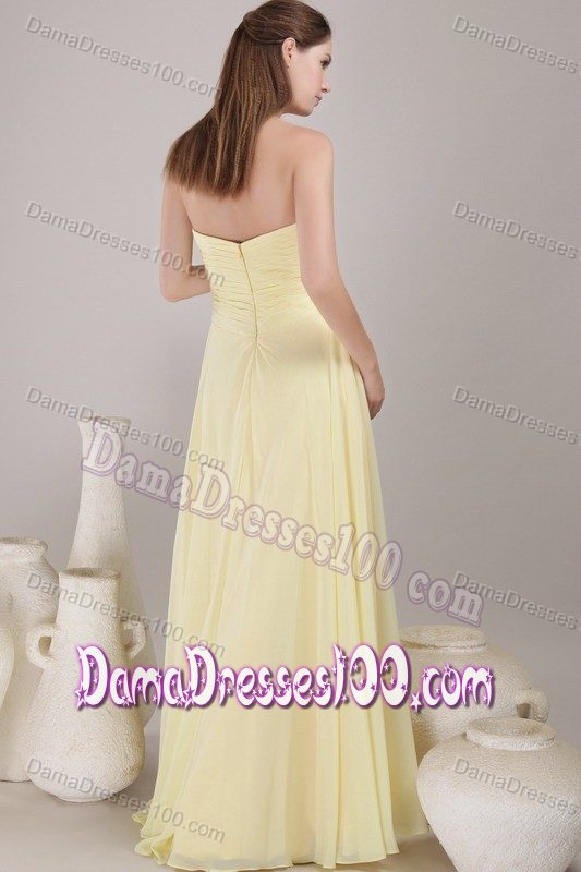 Girly Brush Train Ruched Yellow Dama Dresses for Quinceanera