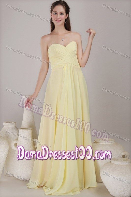 Girly Brush Train Ruched Yellow Dama Dresses for Quinceanera