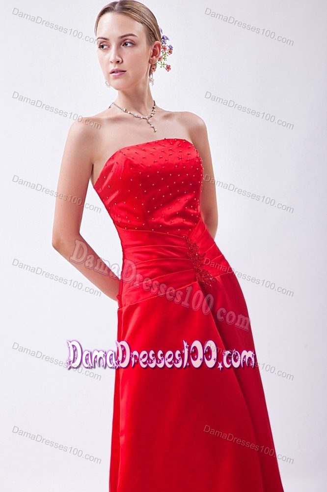 Fast Shipping Lace-up Beaded Red Long Quinceanera Dama Dress