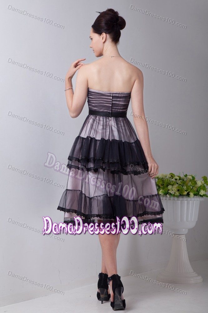 Cheap Empire Two-toned Dama Dresses with Flower Tea-length