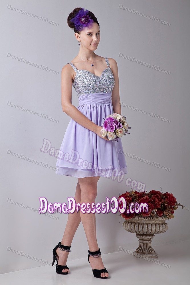 Lilac Short Quince Dama Dress with Straps and Rhinestones 2013