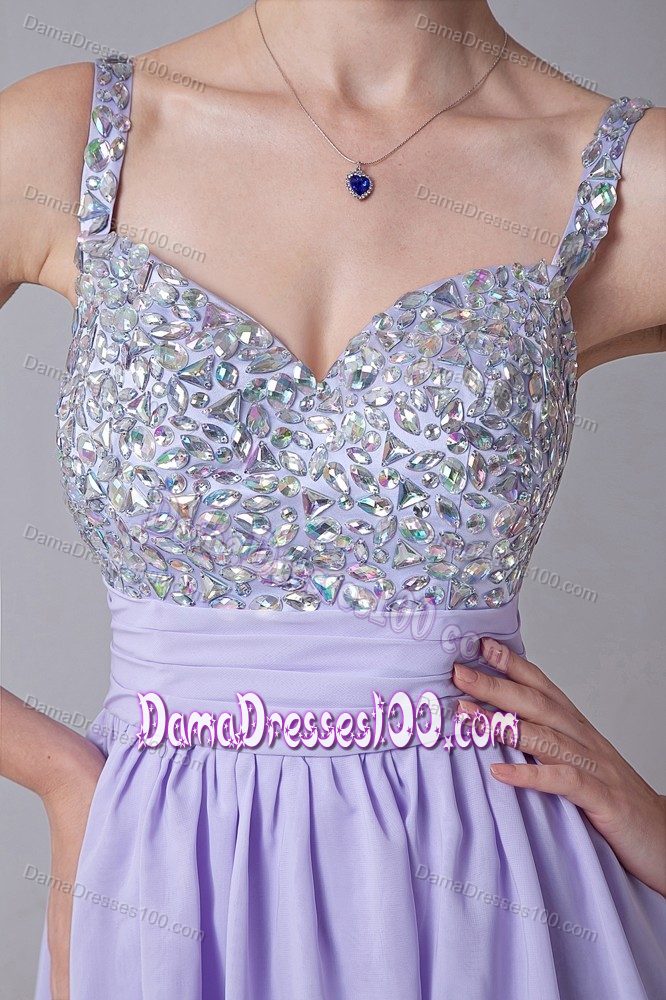 Lilac Short Quince Dama Dress with Straps and Rhinestones 2013