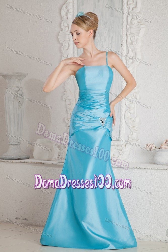 2013 Spaghetti Straps Aqua Blue Long Formal Dama Dress Designer