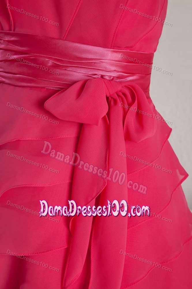Chiffon Strapless Hot Pink Short Quince Dama Dresses with Sash