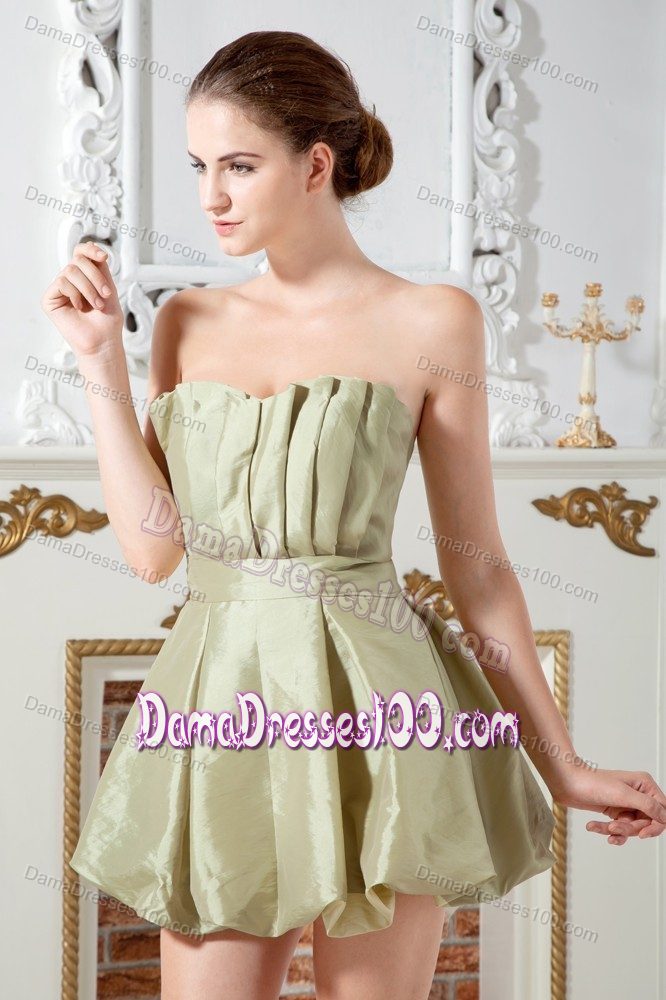 Mini-length Ruched Yellow Green Dama Dress for Quinceaneras