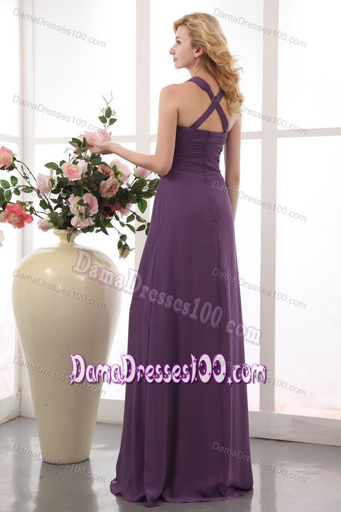 Brush Train Crisscross Back Purple Dama Dress for Quinceanera