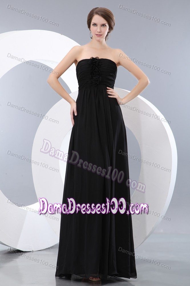 Fabulous Strapless Floor-length Black Long Quince Dama Dresses