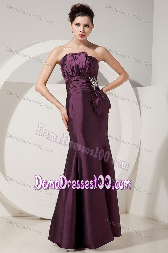 Floor-length Lace-up Bridesmaid Dama Dresses in Dark Purple