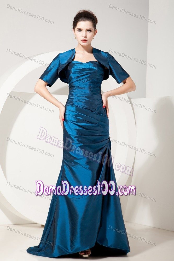 High Quality Taffeta Lace-up Ruched Blue Formal Dress for Damas