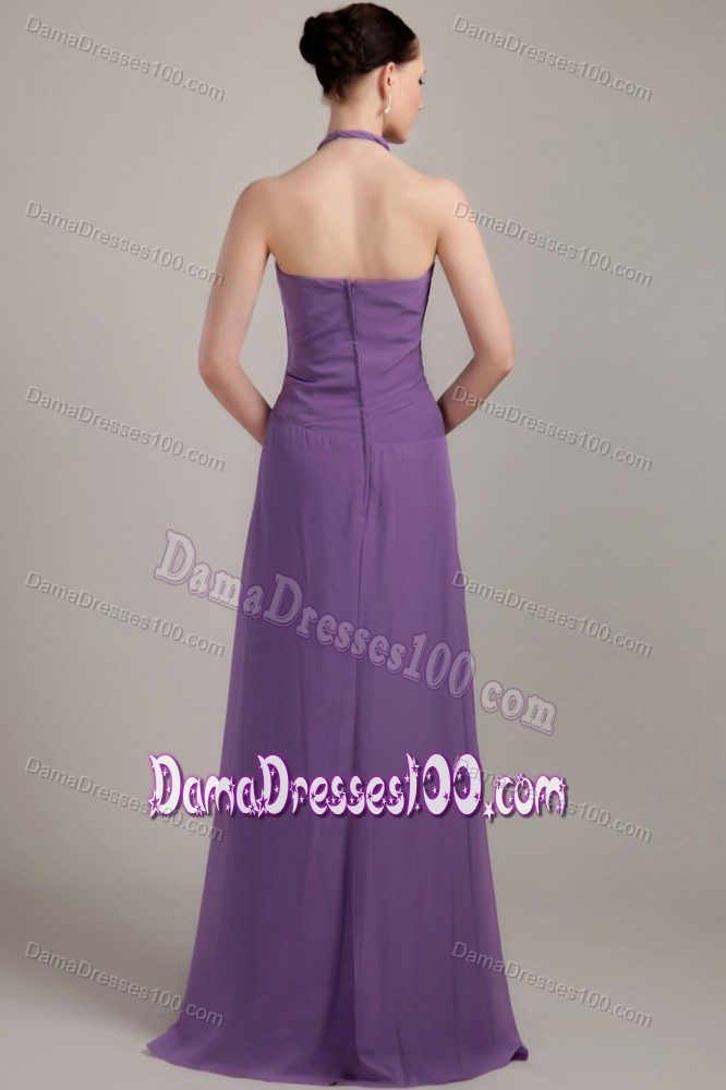 Simple Brush Train Halter Purple Long Formal Dresses for Damas