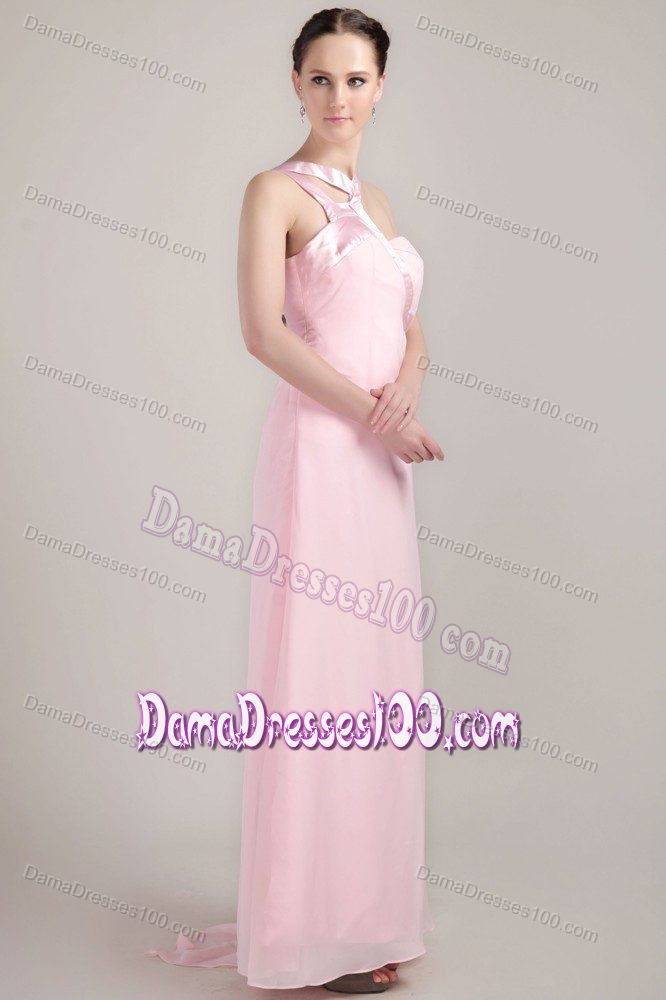 Baby Pink Dama Dress for Quinceaneras with Asymmetrical Neck