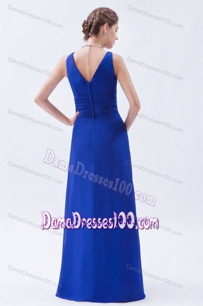 Pretty V-neck Royal Blue Long Fomal Quinceanera Damas Dresses