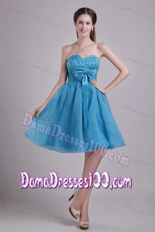Sweet Short Teal Dama Dresses for Quinceanera with Beaded Bust