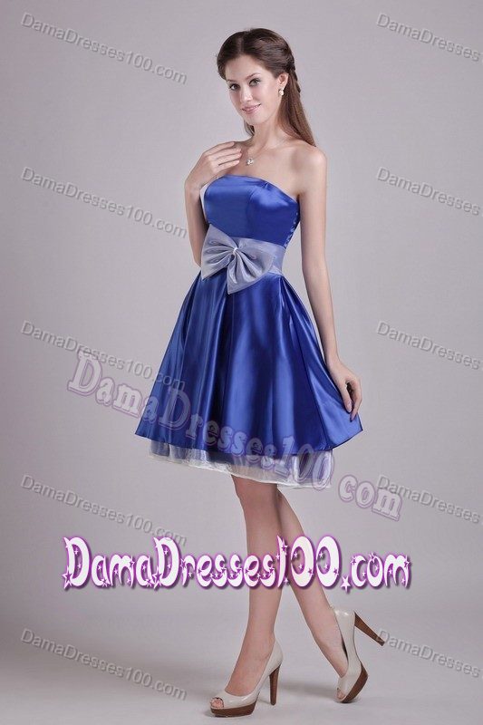 A-line Strapless Short Blue Formal Dresses For Dama with Bowknot