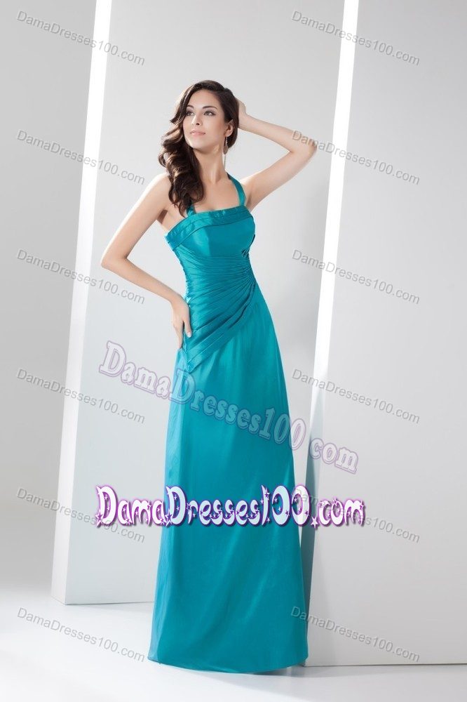 Ruched Halter Top Ankle-length Dresses For Damas in Turquoise