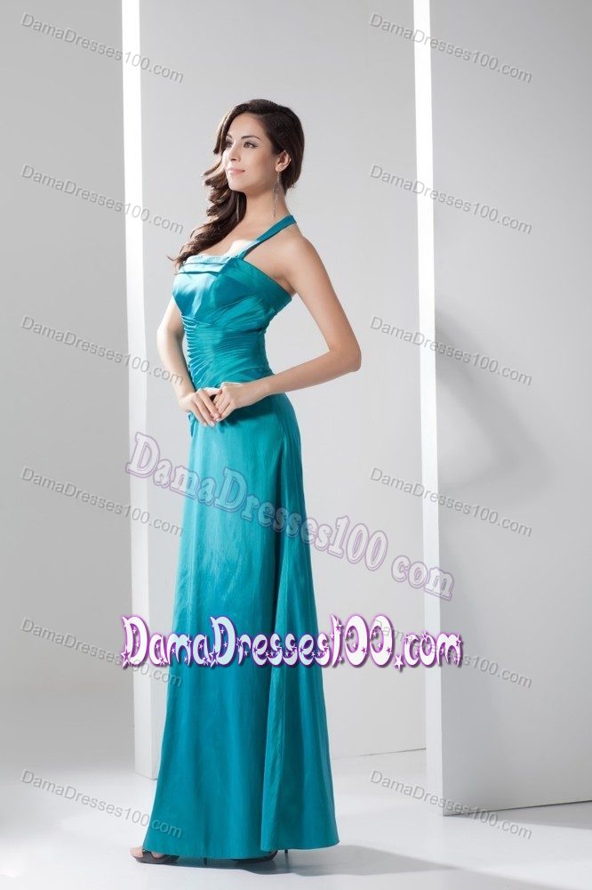 Ruched Halter Top Ankle-length Dresses For Damas in Turquoise
