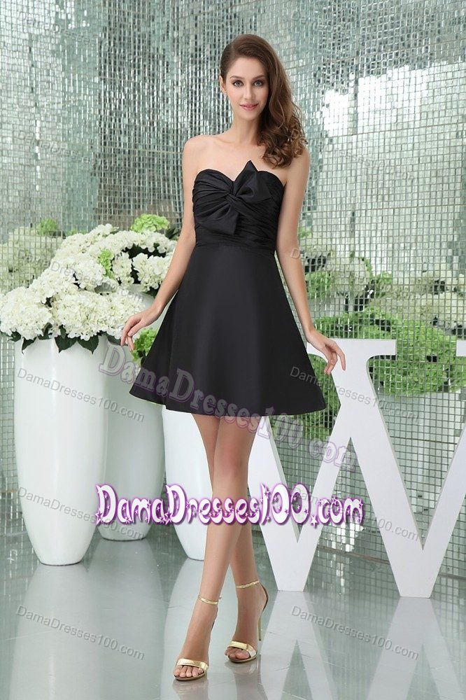Mini-length Sweetheart Black Dresses For Damas with Bowknot