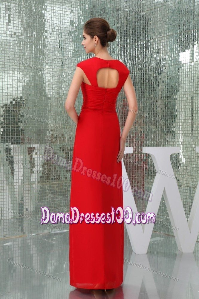 Ankle-length Ruched Red Dresses For Damas with Cutouts on Back
