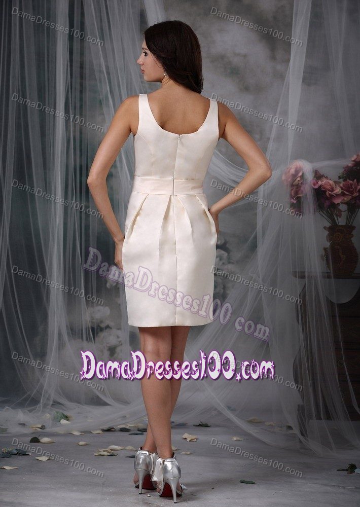 Off White Mini-length Taffeta Prom Dresses For Dama with Bow
