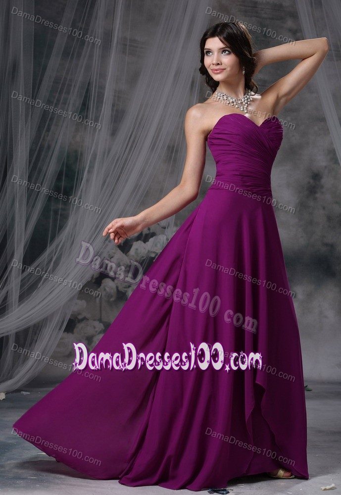 Ruched Purple Chiffon Formal Dresses For Dama with Brush Train