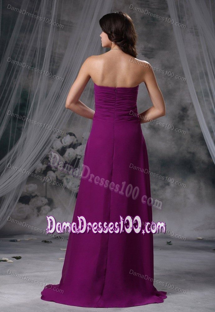 Ruched Purple Chiffon Formal Dresses For Dama with Brush Train