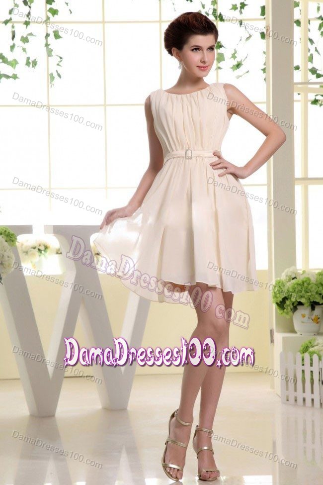 Bateau Champagne Dama Dress For Quinceaneras in Mini-length
