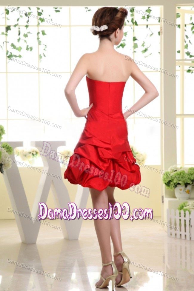 Strapless Short Red Dama Dresses For Quinceanera with Pick-ups