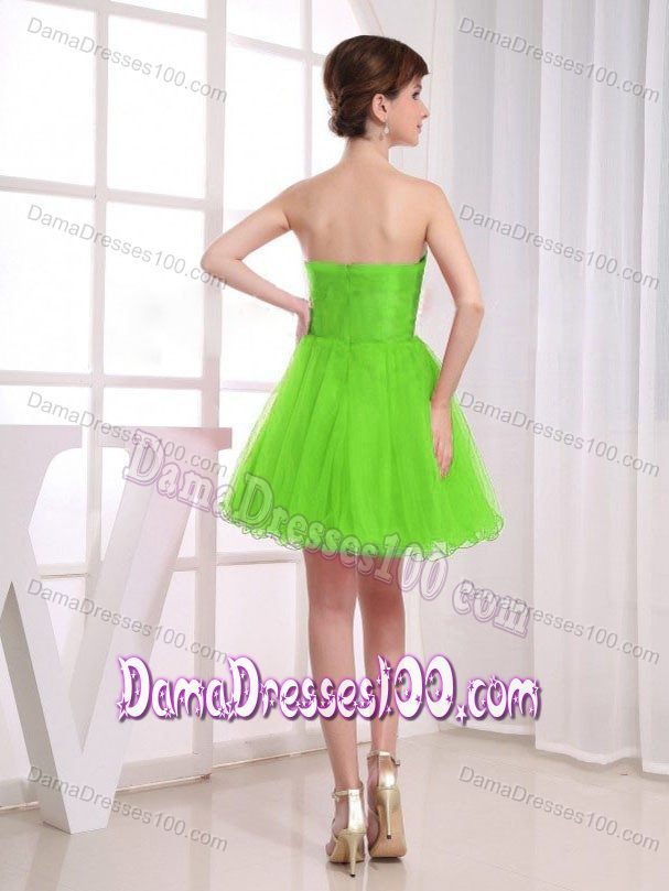 Beaded Ruched A-Line Spring Green Short Party Dama Dresses