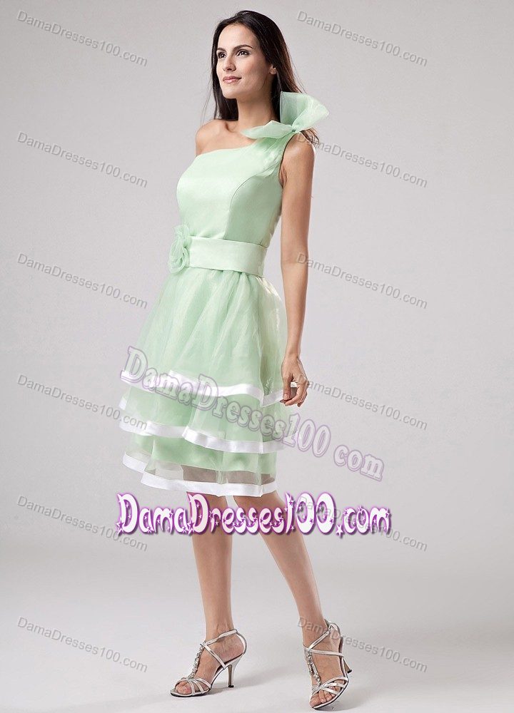 Ruffled One Shoulder Apple Green Party Dama Dresses with Sash