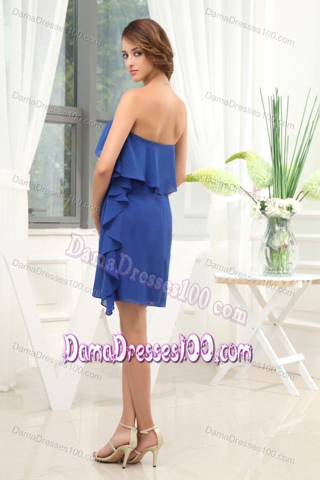 Blue Chiffon Strapless Dama Dress For Quinceaneras Knee-length