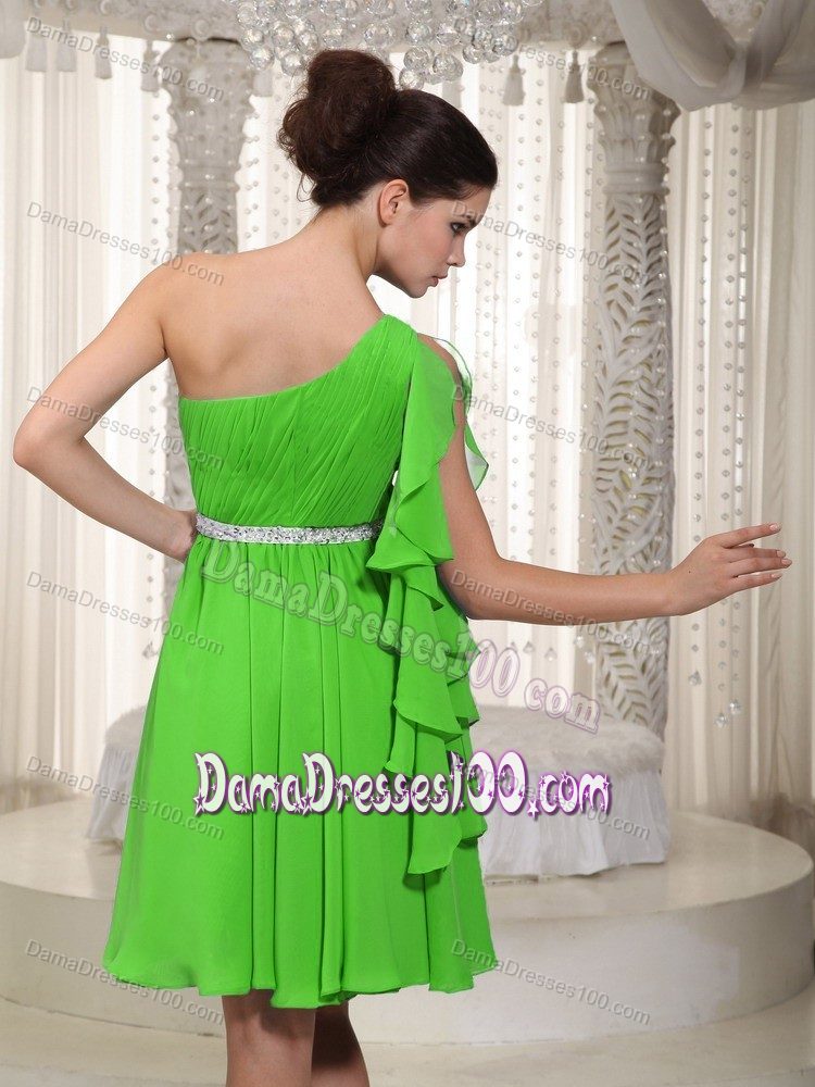 One Shoulder Chiffon Dama Dress with Beading in Spring Green