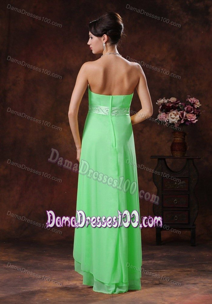Green Strapless High-low Dama Dress For Quinceaneras with Belt
