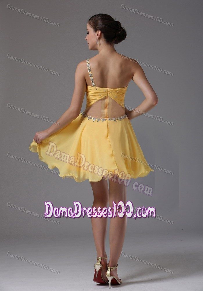 One Shoulder Yellow Ruched Dresses For Damas with Beading