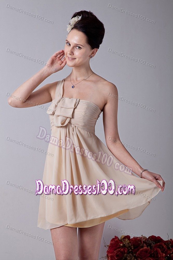 One Shoulder Champagne Chiffon Dresses For Damas with Ruches