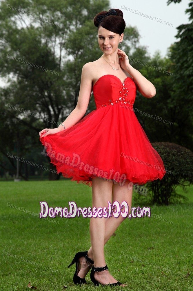 Red Sweetheart Short Organza Dresses For Damas with Beading