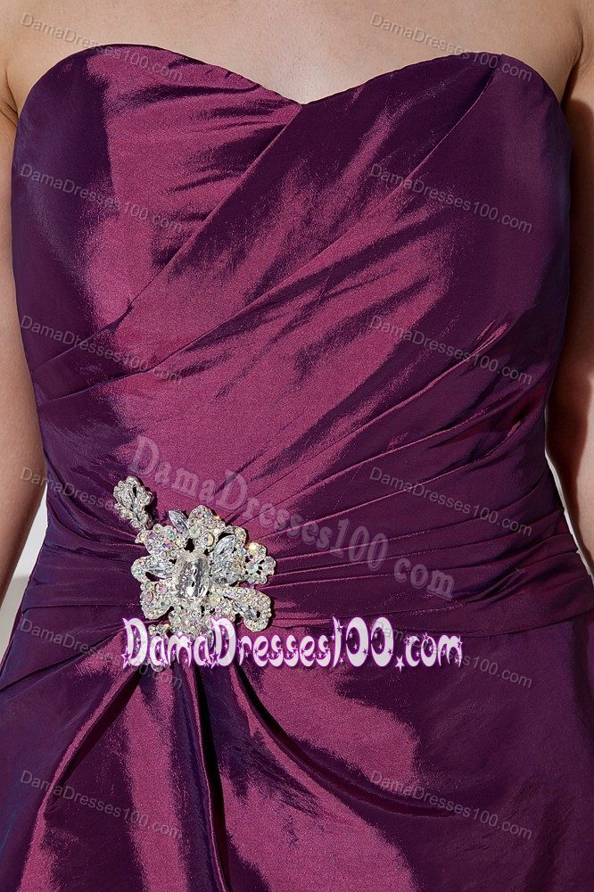 A-line Taffeta Appliqued Dresses For Damas with Beading in Purple