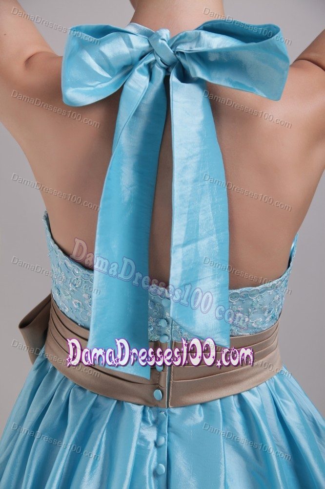 Halter High-low Quince Dama Dresses with Appliques and Bowknot