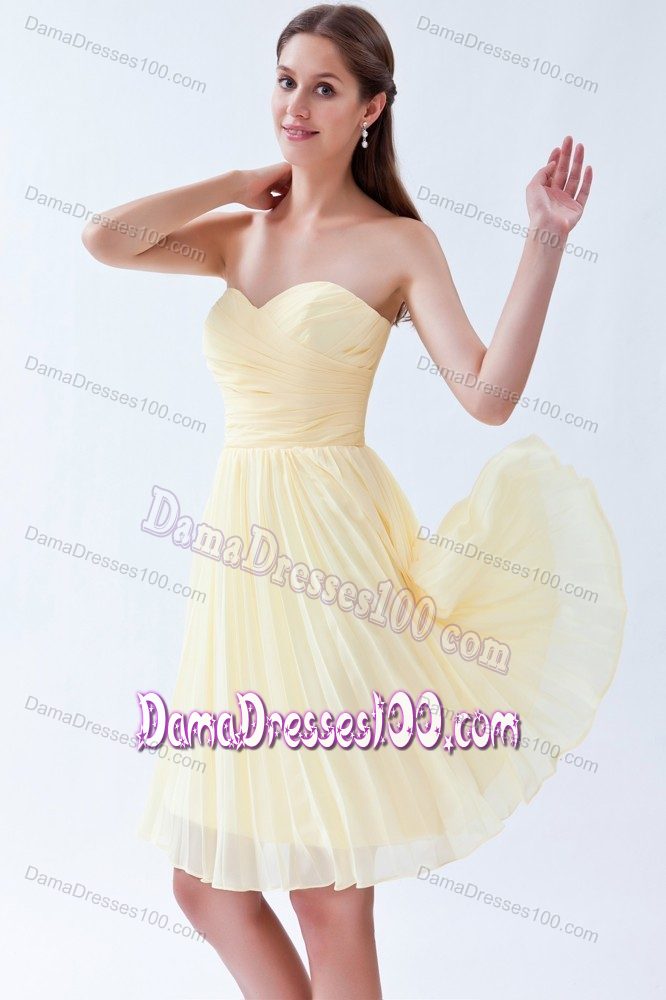 Light Yellow Sweetheart Chiffon 15 Dresses For Damas with Pleats
