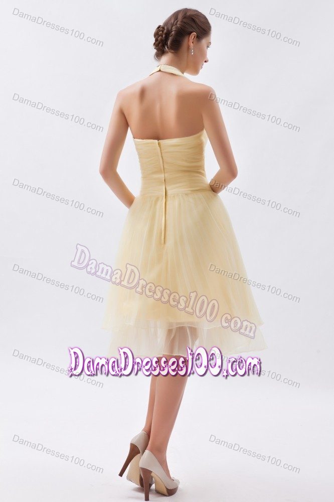 Champagne Halter Ruched 15 Dresses For Damas in Knee-length